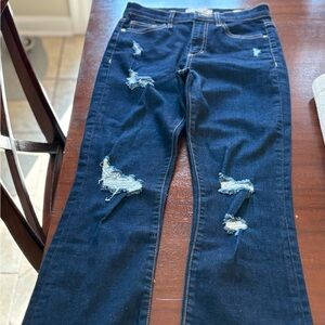 Harper Dark Blue Distressed Straight Leg Jeans
